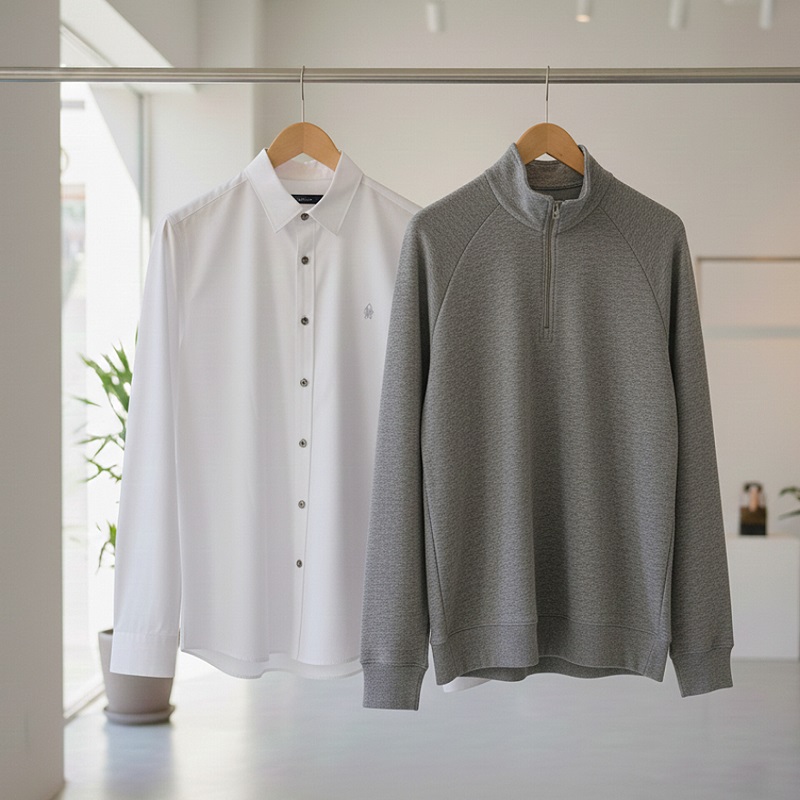 پکیج دورس مردانه نیم زیپ مدل Behbod-طوسی  پیراهن مردانه سفید VQویژه